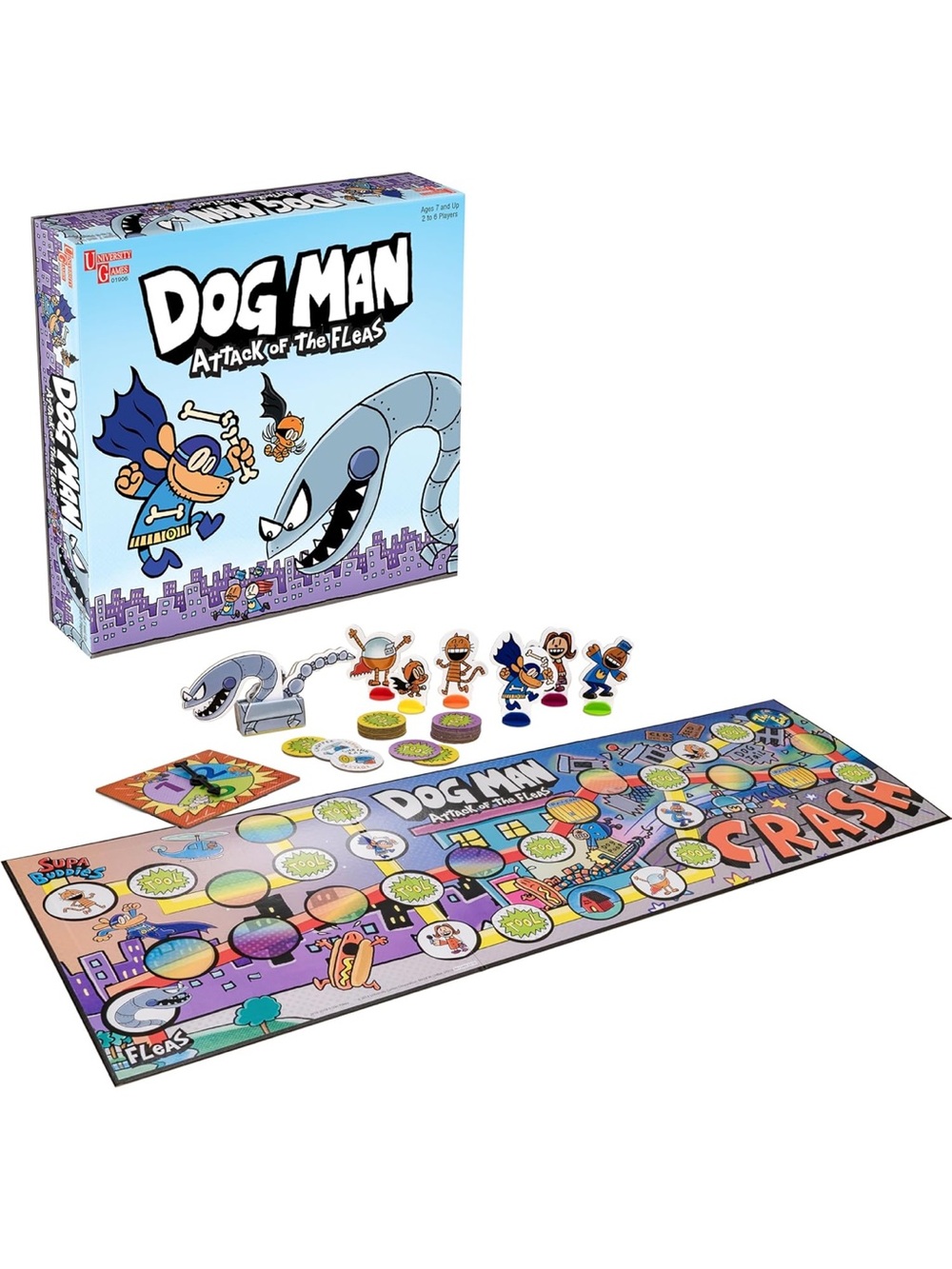 Dog Man Attack of the Fleas Board Game - Colorful Illustration